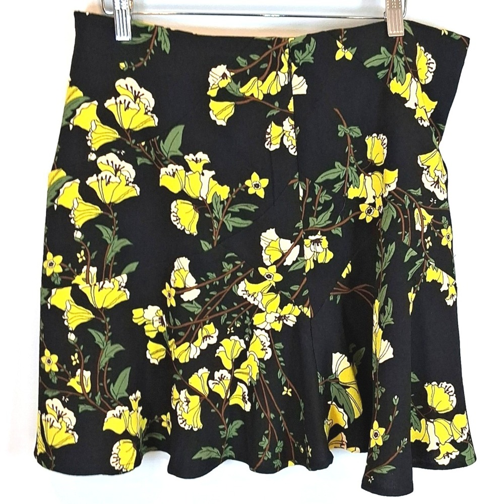 Who What Wear Black Yellow Floral Mini Skirt Sz 14 Ruffle Hem Cottagecore Spring - Picture 5 of 9